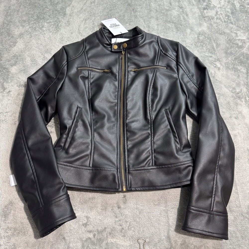 NEW Princess Polly Pottsville Faux Leather Moto Jacket Black US 6 DD082220EC